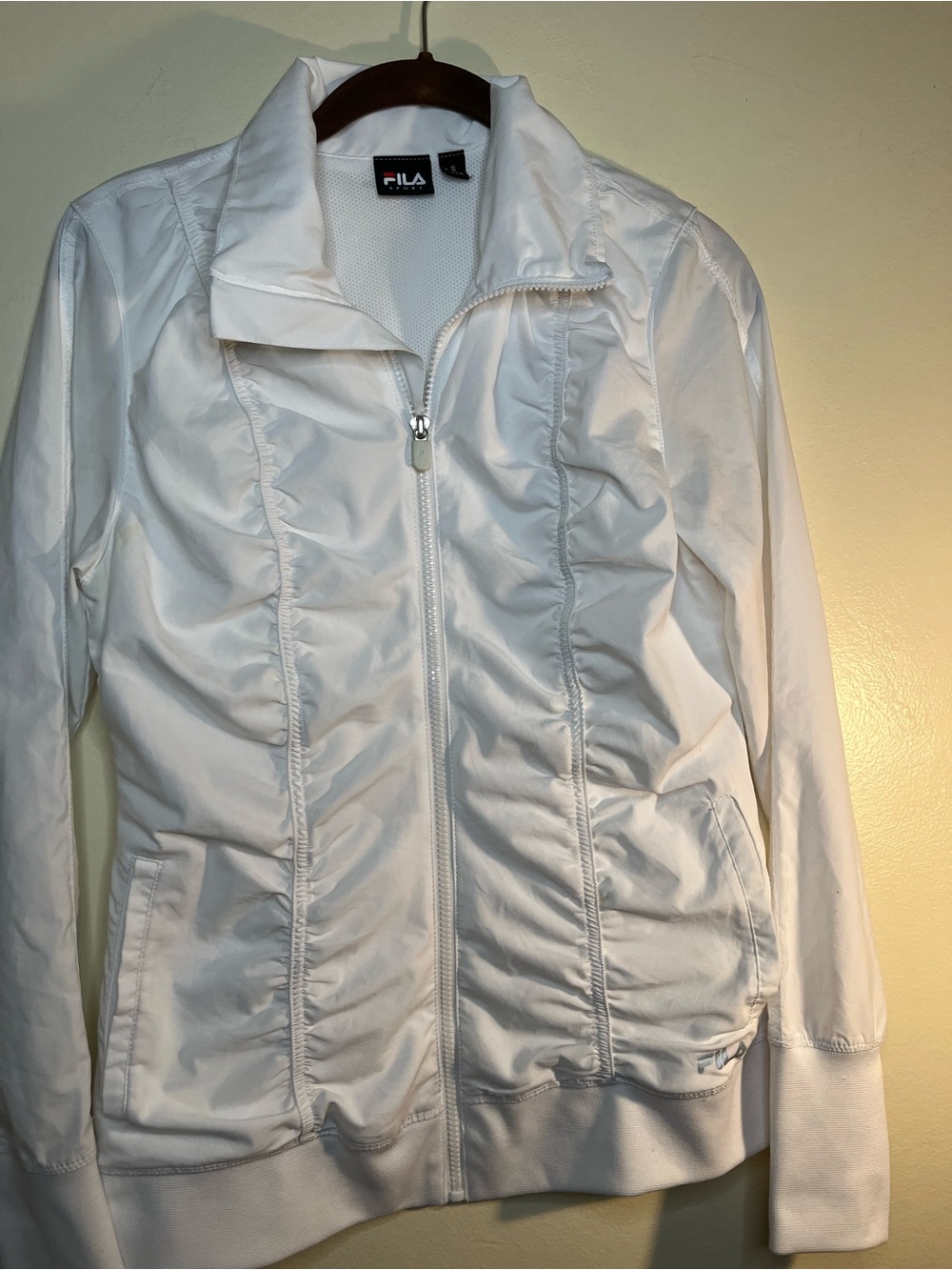 Fila White Lightweight Bomber Jacket with Zip Front